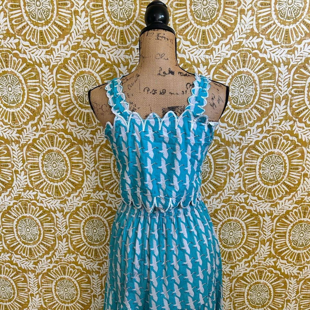 Victoria Dunn Lupine Scalloped Cotton Crane Print Top Skirt Set Sz XS RARE - Picture 12 of 15